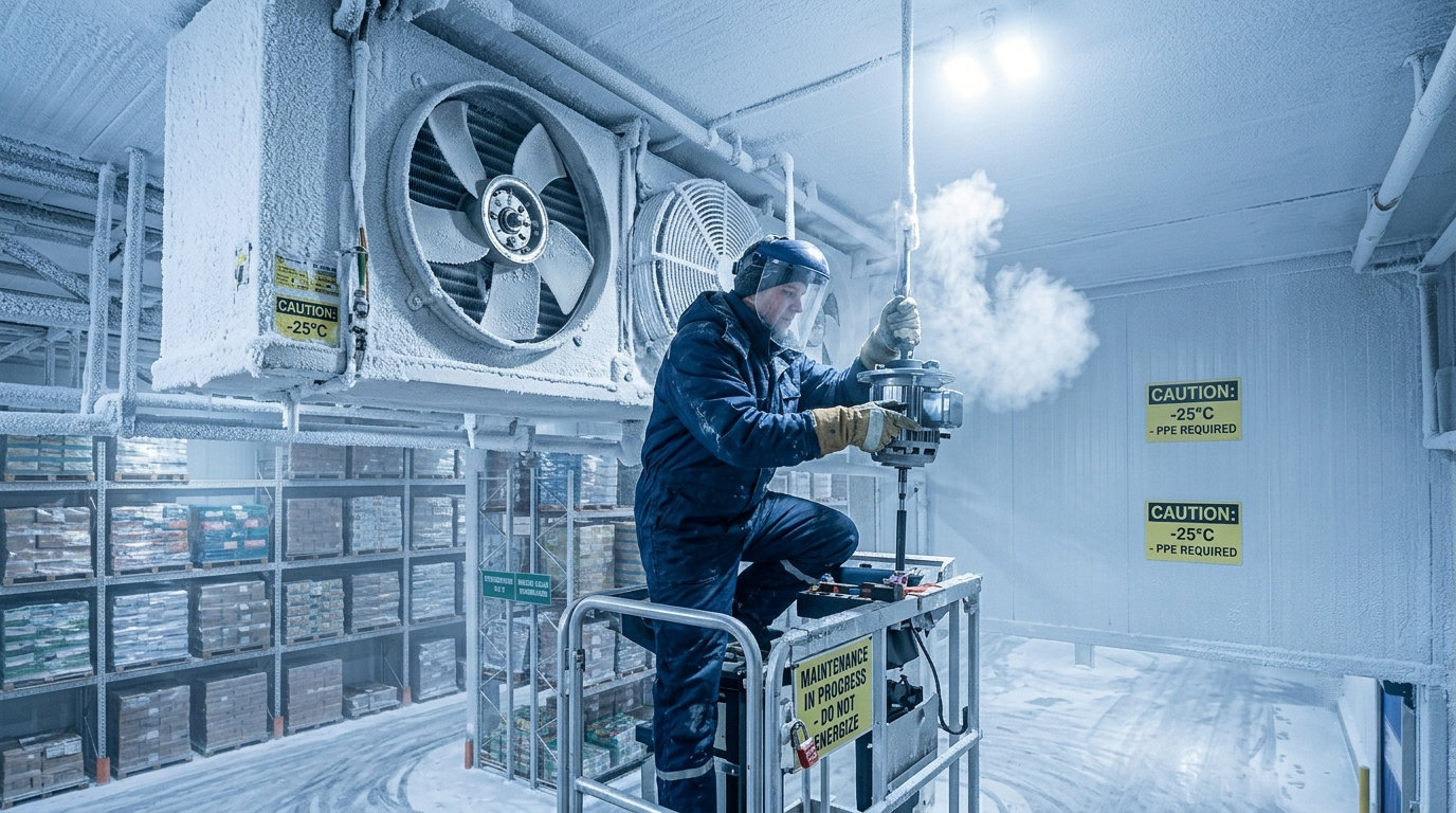 Manutenção em evaporador de câmara fria industrial
